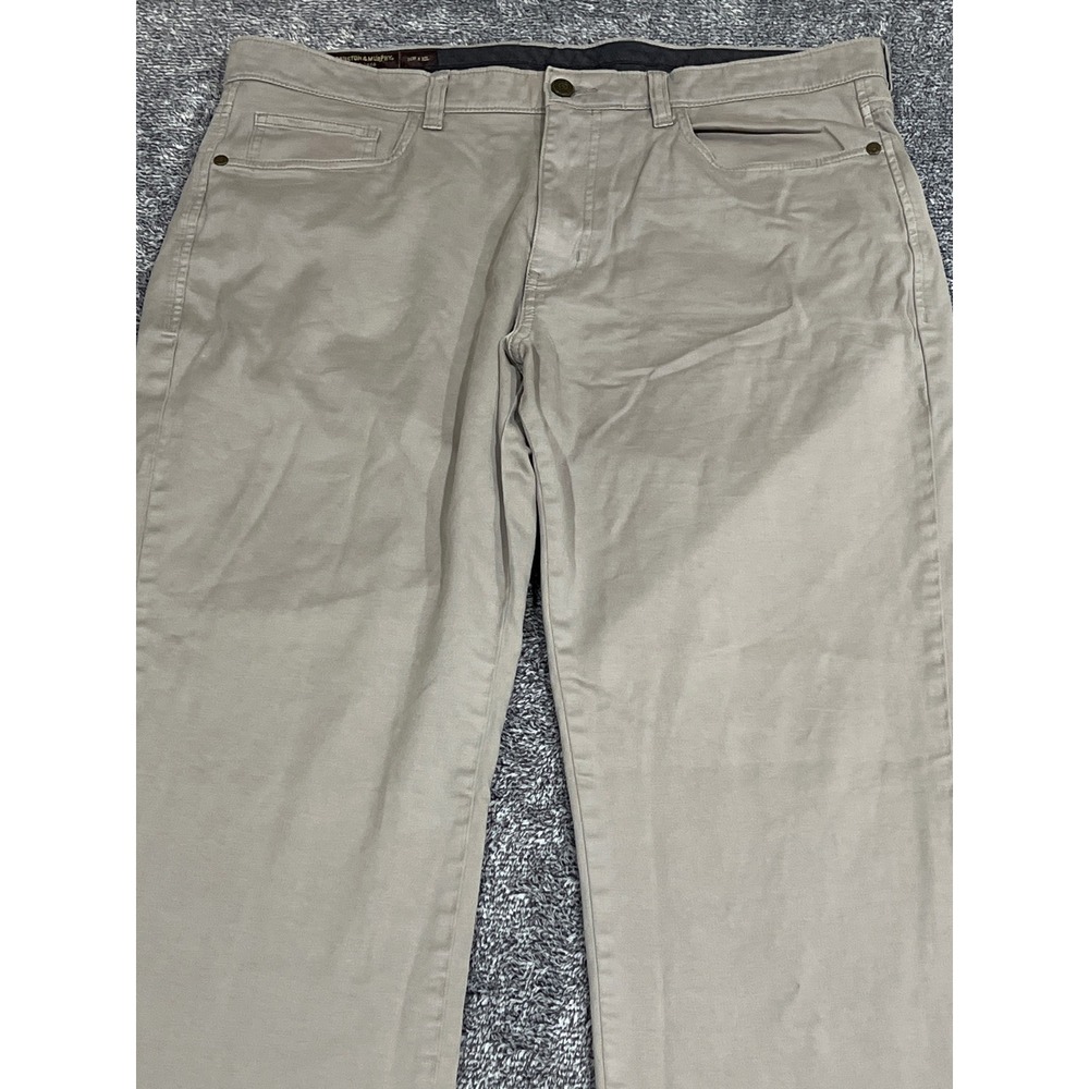 Johnston & Murphy Mens 36x32 Khaki Pima Cotton Stretch Five-Pocket Pants
